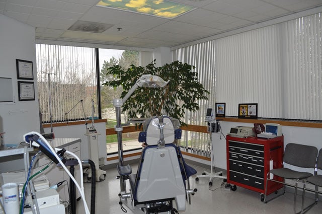 Front view of patient examination room